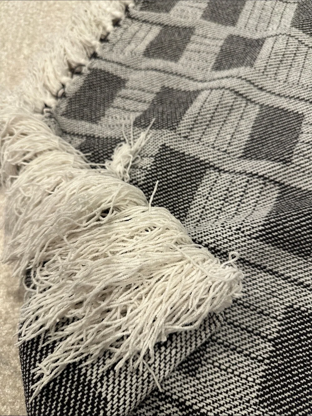 Black & White Geometric Woven Throw with Fringe 52x62